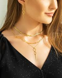 Naszyjnik wiszące kółka z patyczkiem srebrny pozłacany