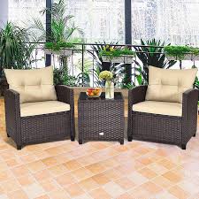 Costway Yellowish Cushion 3 Piece Rattan Wicker Patio Conversation Set Sofa Coffee Table With Yellowish Cushions Hw63759 The Home Depot In 2020 Rattan Furniture Set Conversation Set Patio Rattan Outdoor Furniture
