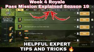 Season 19 Week 4 Royale Pass Mission Explained Pubg Mobile Week 4 All Rp Missions Pubg Season 19 Youtube
