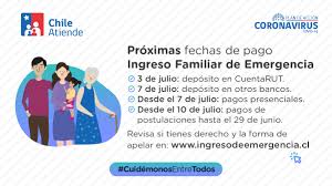El ingreso familiar de emergencia 2.0 ha ido en ayuda de las familias más vulnerables del país que vieron sus ingresos afectados desde que estalló el ahí deberás seguir las instrucciones para postular al ingreso familiar de emergencia y se procesará la solicitud. Nuevo Pago Del Ingreso Familiar De Emergencia Revisa Las Fechas De Pago Del Mes De Julio Bonos 2021 Chile