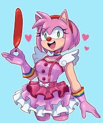 173595 - dead source, safe, artist:artkett1412, amy rose (sonic), hedgehog,  mammal, anthro, sega, sonic the hedgehog (series), 2d, blue background,  clown, clown nose, female, food, front view, hot dog, looking at you,