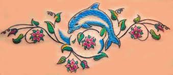 Best tribal dolphin tattoo design ideas by many ancient cultures, dolphin is believed to be the 'king of fish' and it is associated with many kingly qualities. Pink Flowers And Blue Dolphin Tattoo Design