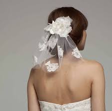 Short Lace Bridal Veil With Silk Flower Wedding Veils Lace Flower Veil Wedding Veils Short