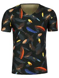 T Shirts Colormix Feather Short Sleeve Tee Gamiss Casual Wear For Men Artist Outfit Clothes