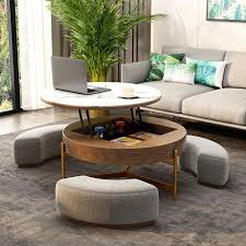 Round Lift Top Coffee Table With Storage 3 Ottoman White Natural White Black In 2020 Coffee Table Living Room Coffee Table Coffee Table With Storage