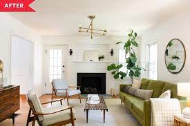 Before And After This Dark Dim Living Room Fireplace Goes Light And Bright Living Room With Fireplace Bright Apartment Sconces Living Room