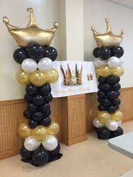 Black And Gold Balloon Arch Gold Black And White King Balloon Columns Black Gold Baby Shower Royal Prince Baby Shower Prince Baby Shower