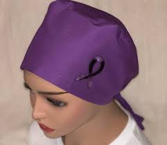 Purple Surgical Scrub Hat Cap With Ribbon