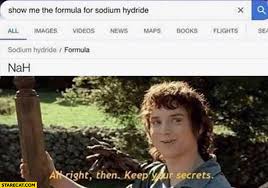 Maybe you would like to learn more about one of these? Show Me The Formula For Sodium Hydride Nah All Right Then Keep Your Secrets Google Frodo Starecat Com