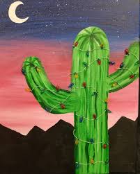 Learn how to paint a cactus like this simple version, and then turn it into a lovely watercolor resist painting. Paint The Towne Christmas Cactus Canvas Painting Class Facebook
