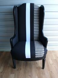 Black And White Houndstooth Chair Black Slim Wing Armchair With White Houndstooth Stripe Fabric Upholstered Chairs Furniture Winged Armchair