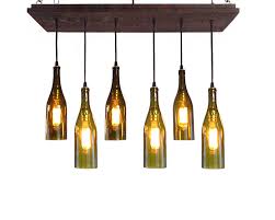Recycled glass bottle pendant lights. 6 Light Wine Bottle Pendant Chandelier Industrial Lightworks