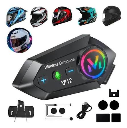Sistema De Auriculares Y12 Bluetooth Para Cascos De Moto Integrado Con Micrófono Color Negro