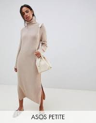 Asos Design Petite Sweater Dress In Midi Length With Side Splits Asos Sweater Dress Petite Jumper Dress Outfit Fashion