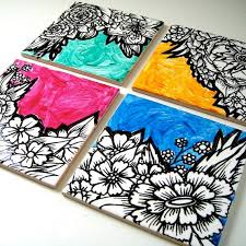 Ceramic Coasters Art Tiles Painted Black And White By Sewzinski 48 00 Coaster Art Tile Art Painting Tile