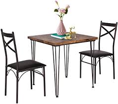 Maybe you would like to learn more about one of these? Amazon Com Vecelo 3 Piece Dining Table Set 2 Chairs With Metal Legs For Kitchen Dinette Breakfast Nook Retro Brown And Black Table Chair Sets