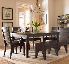 Vintage Brushed Bronze Dining Chandelier On Dark Wooden Dining Table And Benches In Modern Whi Broyhill Furniture Formal Dining Room Sets Dining Room Furniture