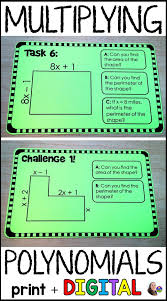 Multiplying Polynomials Tasks Print Digital For Distance Learning Algebra Activities Teaching Algebra Polynomials