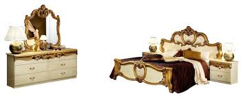 Bed eastern king size gold tinted mirror panel white finish padded leatherette. Barocco 5 Piece Bedroom Set Ivory And Gold Lacquer Victorian Bedroom Furniture Sets By Bedtimenyc Houzz