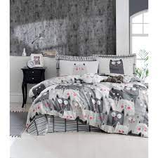 eponj home kolay utulenir nevresim takimi cift kisilik duvarda kediler gri tekzen