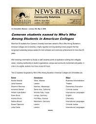 Cambridge who's who (also known as worldwide who's who), a vanity publisher based in uniondale, new york. Cameron Students Named To Who S Who Among Students In American Colleges