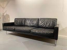 The polo three seater sofa is a welcoming black faux leather sofa, with large arm rests. 3 Seater Black Leather Sofa On Chromium Steel Base From Asko 1960s For Sale At Pamono