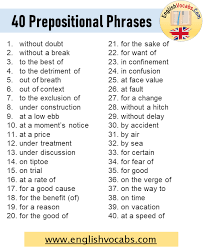 One type of phrase is a prepositional phrase. 40 Examples Of Prepositional Phrase English Vocabs