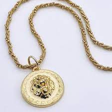 Lion Pendant Coin Necklace 18k Gold Fill Overlay Lion Etsy Lion Pendant Coin Pendant Coin Necklace