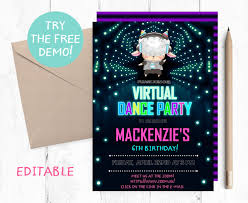 Birthday Party Invitations Online Editable Virtual Dance Party Invitation Online Dance Birthday Etsy In 2020 Online Party Invitations Dance Party Invitations Dance Birthday Party Invitations