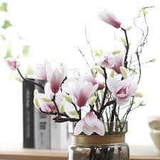 Which flowers they were based off of, from top to bottom red maple, bradford pear, red bud tree, pink magnolia Yulan Magnolia Flower Decoration Bouquet Artificial Traditional Craft Wedding Flowers Floral Decor