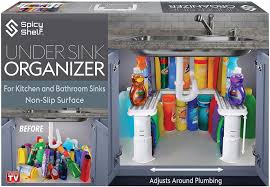 Any cleaning products you use in your bathroom can be organized on a lazy susan, you know, those rotating plates that are usually found in kitchens. Expandable Under Sink Organizer And Storage I Bathroom Under The Sink Organizer Kitchen Under Sink Shelf I Cleaning Supplies Organizer Under Sink Storage I Expandable Height Depth Width Amazon Co Uk Home