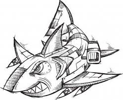 Sketch Doodle Robot Cyborg Shark Robots Drawing Robot Animal Black And White Drawing