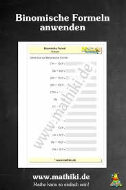Binomische Formeln Anwenden Klasse 7 8 Binomische Formeln Mathe Formeln Mathe
