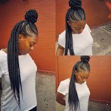 Big Feed In Braids Updo With Box Braids Love Doing This One 2 Bigbraidsupdo Halfandhal Feed In Braids Hairstyles Feed In Braids Ponytail Feed In Braid
