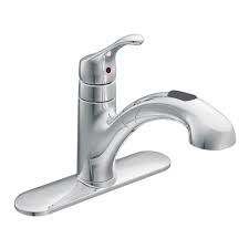 Bring sophisticated style to your kitchen with a brushed nickel faucet, or go contemporary with chrome. Moen Renzo Single Handle Pull Out Sprayer Kitchen Faucet With Power Clean Tm In Chrome The Home Depot Canada