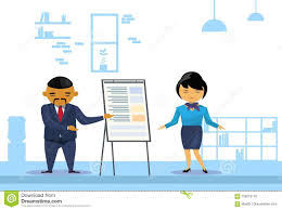 Asian Business Man And Woman Holding Presentation Finance