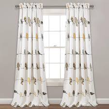 Rowley Birds Room Darkening Window Curtain Panels Yellow Gray 52x95 2 Set