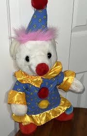 18 Kellytoy Clown White Bear with Big Red Nose Plush