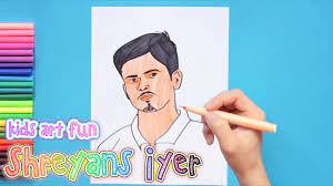 How To Draw And Color Shreyans Iyer Indian Cricket Players Series Art For Kids Art Drawings