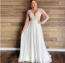 Plus Size V Neck Lace Appliques Long Sleeves Wedding Gown Short Bridal Dress Plus Size Bridal Dresses Beach Bridal Dresses