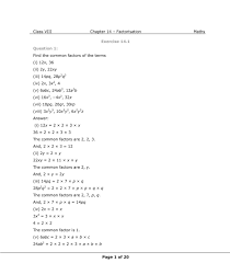 Science students who are looking for ncert solutions for class 8 science will also find the solutions curated by our master. Ncert Solutions For Class 8 Maths Chapter 14 Factorisation Free Pdf