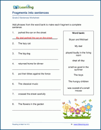 Turn Fragments Into Full Sentences Worksheets K5 Learning In 2020 Learning Worksheets Making Sentences Worksheets