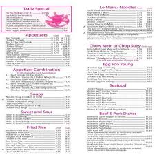 menu of lucky panda chinese restaurant