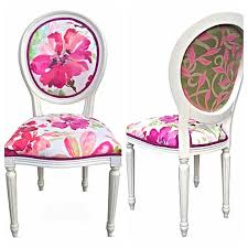 vintage french style round back side chair colorful bright watercolor floral flower upholstery fabric pink chair chair fabric dinning room chairs