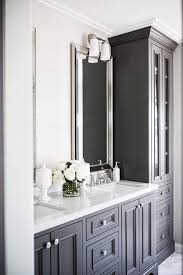 Includes white cabinet with authentic italian carrara marble countertop and white ceramic sink. Floor To Ceiling Black Linen Cabinets With Glass Doors Transitional Bathroom