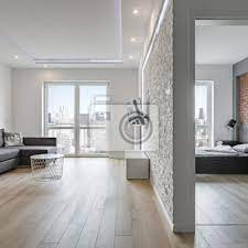 Wohnung einrichten zimmer einrichten ankleide zimmer innenarchitektur raumgestaltung schöner wohnen wohnung zimmer wohnen. Weisse Wohnung Mit Backsteinmauer Fototapete Fototapeten Appartment Couchtisch Panel Myloview De