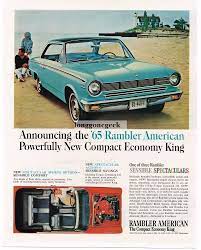 1965 Rambler American Blue 2-door Car Beach Lighthouse Vtg Print Ad Car Advertising Vintage Cars Rambler