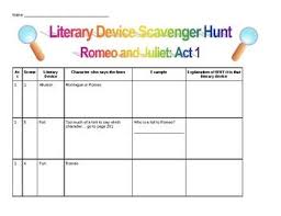 Romeo And Juliet Literary Device Scavenger Hunt Romeo