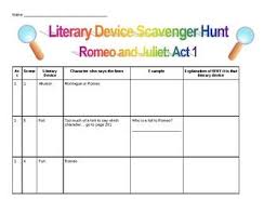 romeo and juliet literary device scavenger hunt romeo