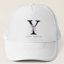 Soft Blush Blue Floral Alphabets Name Letter Y Trucker Hat Zazzle Com Pink Monogram Trucker Hat Alphabet Names
